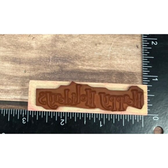 2001 HERO ARTS HAPPY HOLIDAYS WOOD MOUNTED RUBBER STAMP - Picture 3 of 3